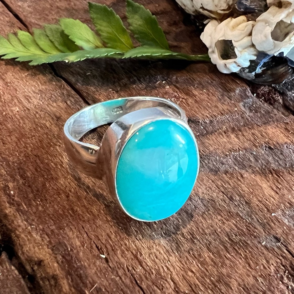 NWT Bali Amazonite Ring  Blue Green Sterling Gem Natural Stone Beach Holiday